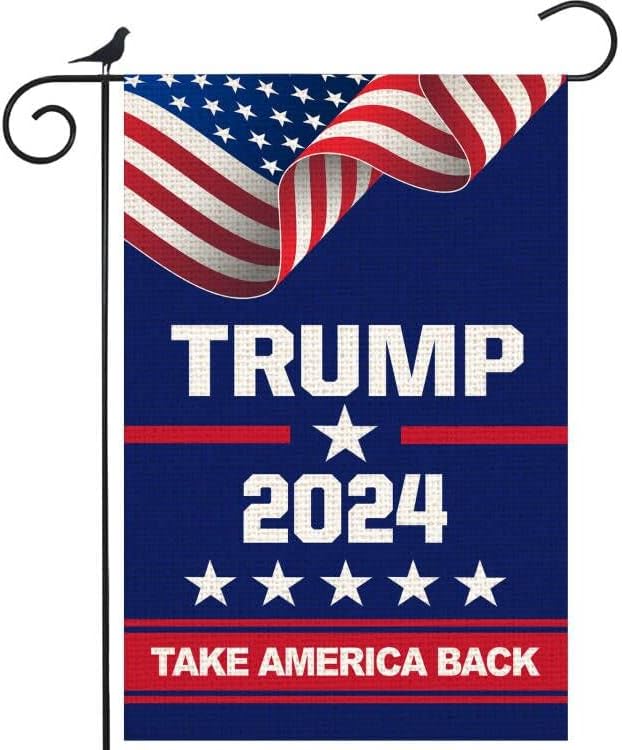 ANOER Donald Trump 2024 Take America Back Decorative Garden Flag Double Sided 12 x 18 Inch Outside Yard Lawn Decor