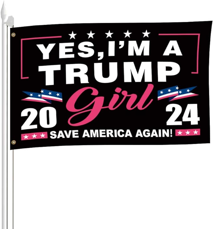 Trump 2024 Yes I'm A Trump Girl Black Trump Flag 3x5 Ft, Polyester Fabric 2024 Trump Save America Again Flag for Campaign, Election Meeting, Outdoor Indoor Yard Decor Banner Flag with Brass Grommets