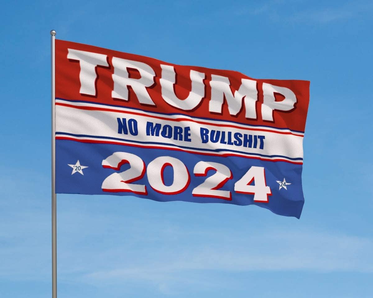 2024 Trump Flag Blue Donald Trump Flags Support for President Banner - No More Bullshit 3 x 5 feet with Two Brass Grommets