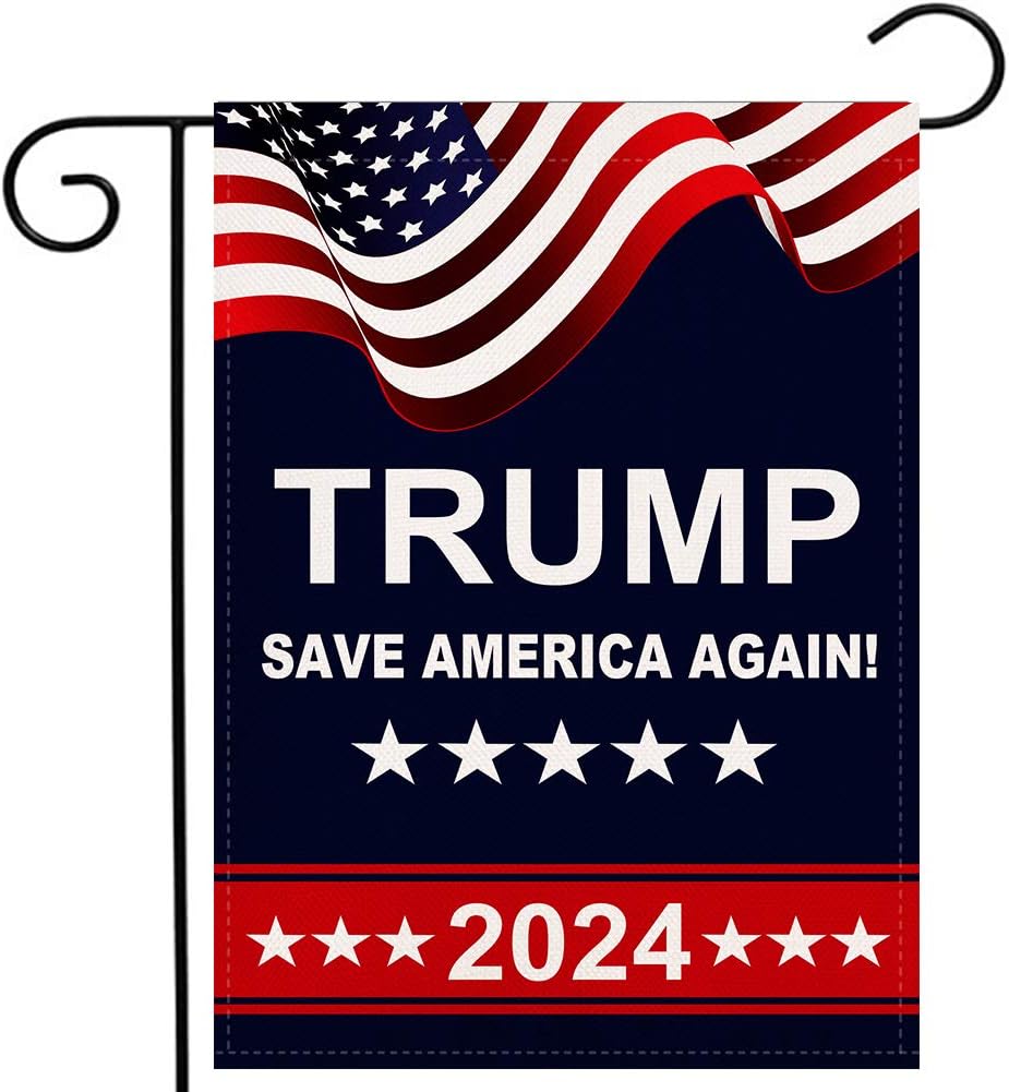 Trump 2024 Garden Flag Save America Again Vertical Double Sided 12.5x18 Inch Burlap Rustic Farmhouse Yard Outdoor Flag Décor