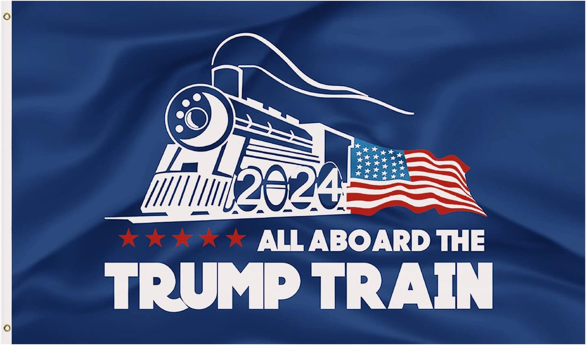 Trump Flag Train Donald Trump Flags Support for President 2024 Banner - All Aboard The Trump Train 3 x 5 feet with Two Brass Grommets