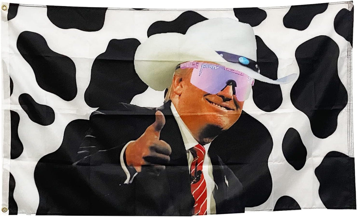 Homissor Trump 2024 Flag - Donald Trump Flags Cow Print Desantis 3x5 Outdoor Cowboy Hat Flag for Room with 2 Brass Grommets
