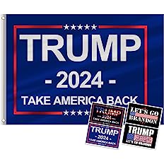 Oligei Trump 2024 Flag, 3 x 5 Feet Trump Flag Take American Back with 4 Pcs Trump 2024 Sticker, Polyester Fiber Trump Desantis 2024 Flag, American Flag Bright Anti-Ultraviolet Fading