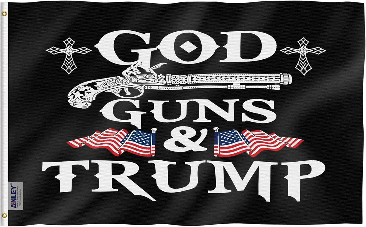 Anley Fly Breeze 3x5 Foot God Guns and Trump Flag - Canvas Header and Double Stitched - 2nd Amendment Trump Flags Polyester with Brass Grommets 3 X 5 Ft