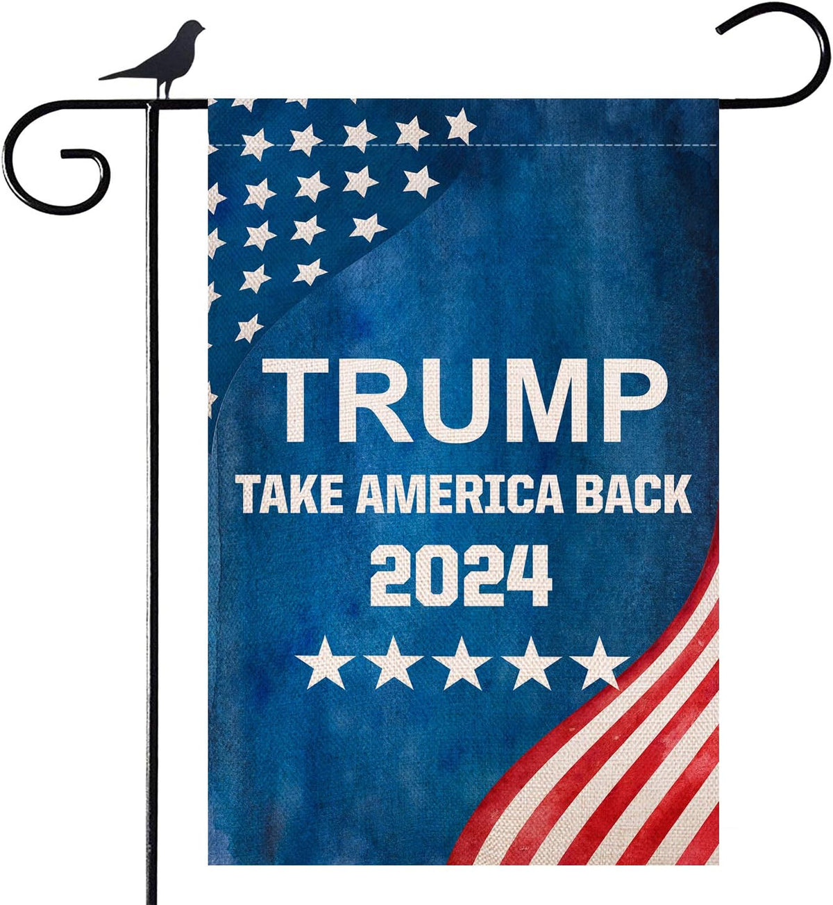 Shmbada Donald Trump 2024 Take America Back Double Sided Garden Flag Burlap Vertical Patriotic Yard Lawn Outdoor Decorative Small Flags, 12.5 x 18.5 Inch