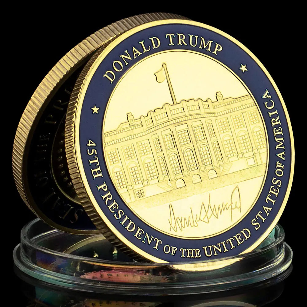 The White House Gold Plated Souvenirs and Gifts Gold Coins 45th President of United States Donald Trump Commemorative Coin