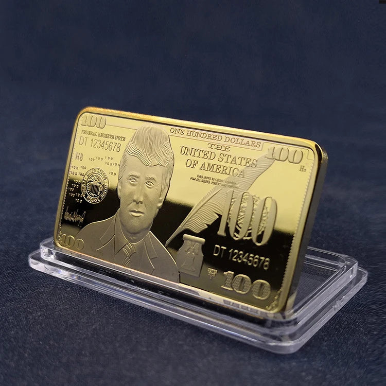 Trump 100 US Dollar Gold Bar Collectible Replicas Coin Cryptocurrency Souvenir Gifts