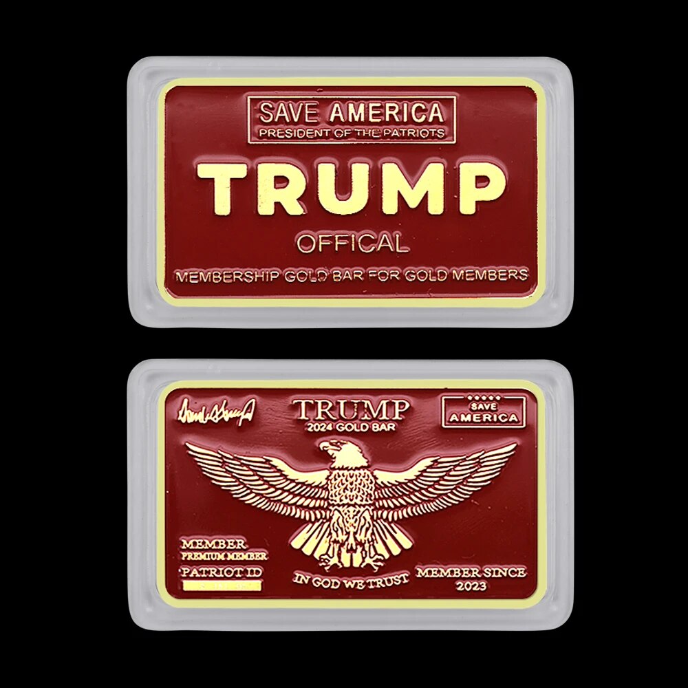 Trump 2024 Gold Bar Red Paint Square Commemorative Coin Trump Returns Medallion Fans Collect Gifts - US - Rare